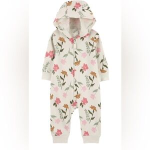Carter’s Girls Zip Up One Piece Long Sleeve Lightweight Jumpsuit Waffle Textured
